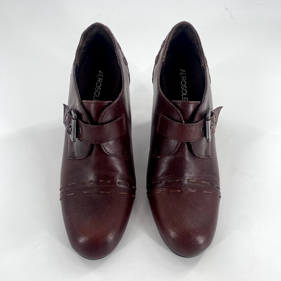 Aerosoles Soto Album Pumps Womens Sz 9 Brown Leather Buckle Whipstitch Cap Toe - Picture 7 of 11
